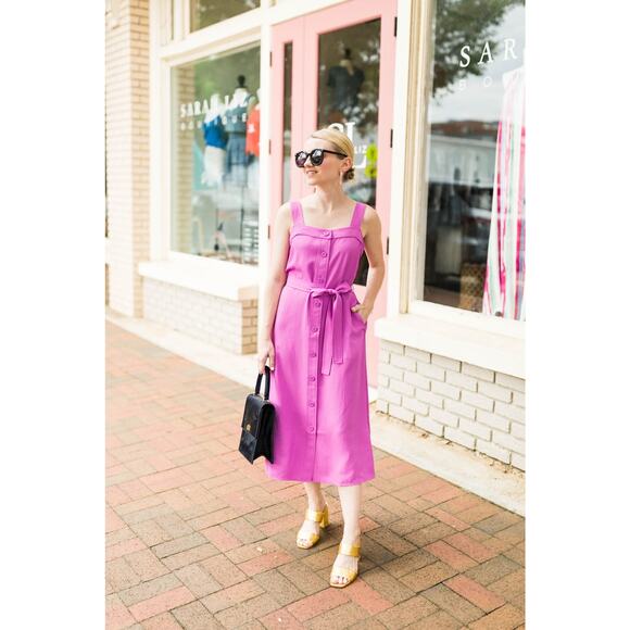Everlane The Japanese Goweave Picnic Midi Dress Purple Fuchsia NEW Size 8 - Picture 3 of 14